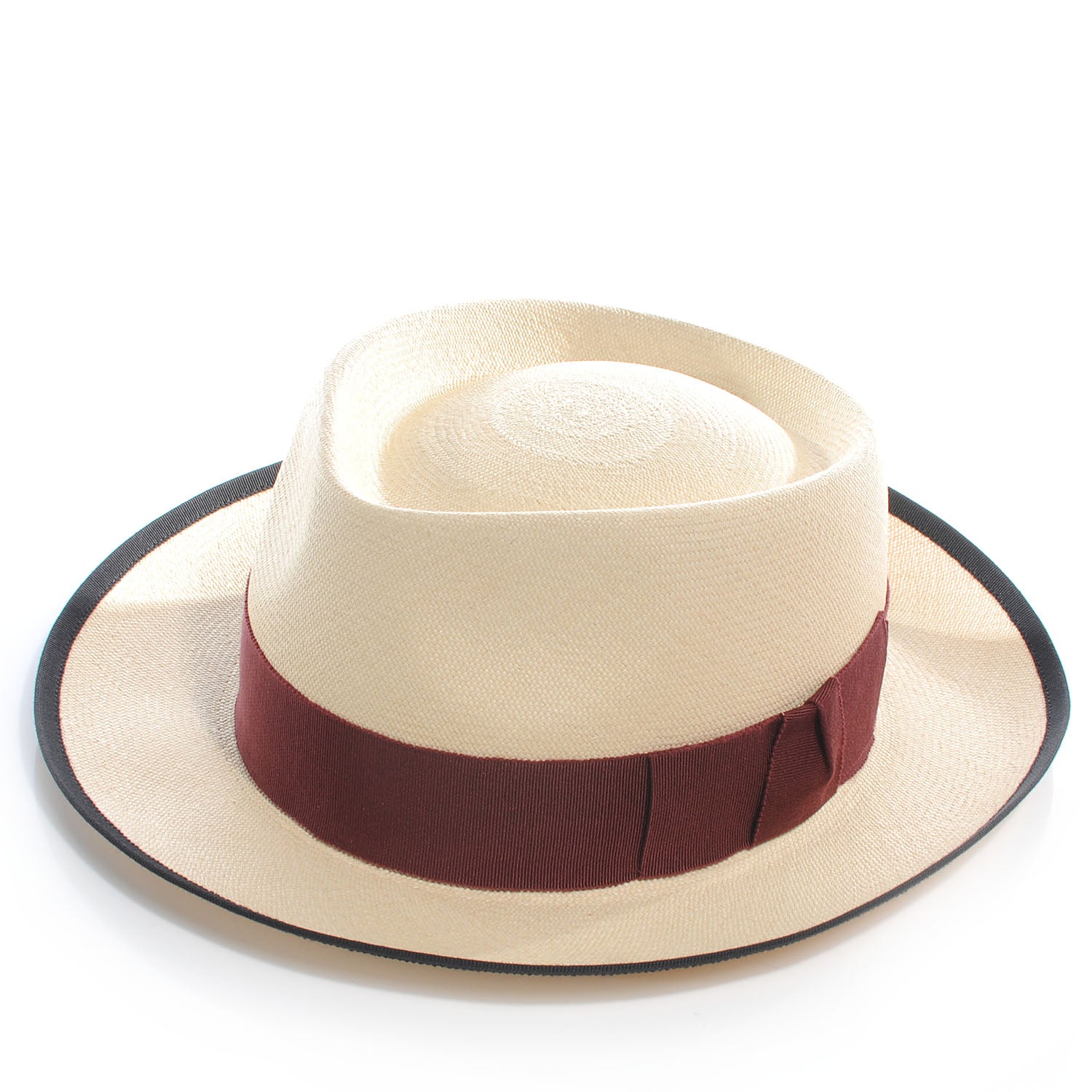 Hermes Chapeau Malibu Fedora Hat Size 59 Naturel Grenat Noir 1 of 6