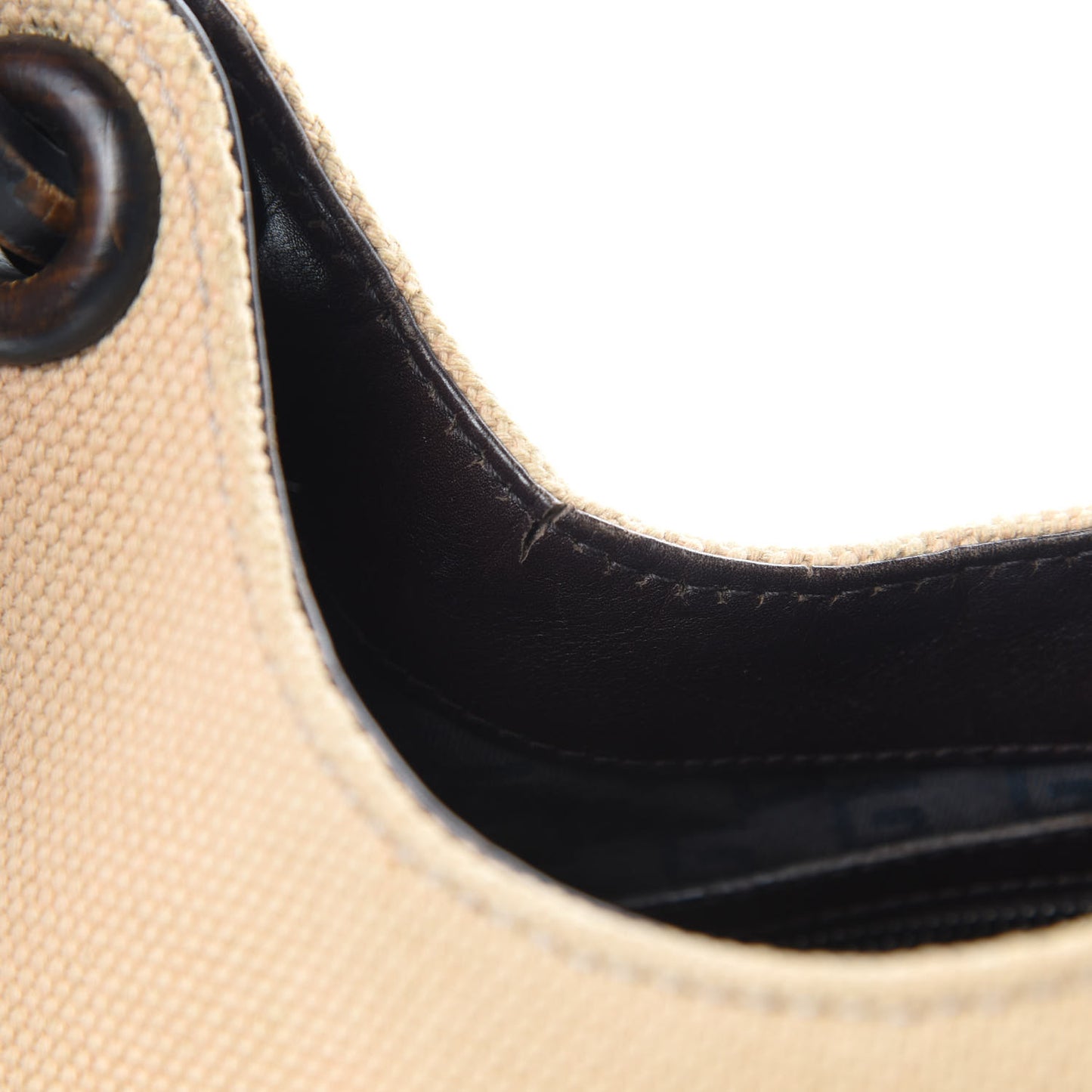 Canvas Wooden Handle Shoulder Bag Beige