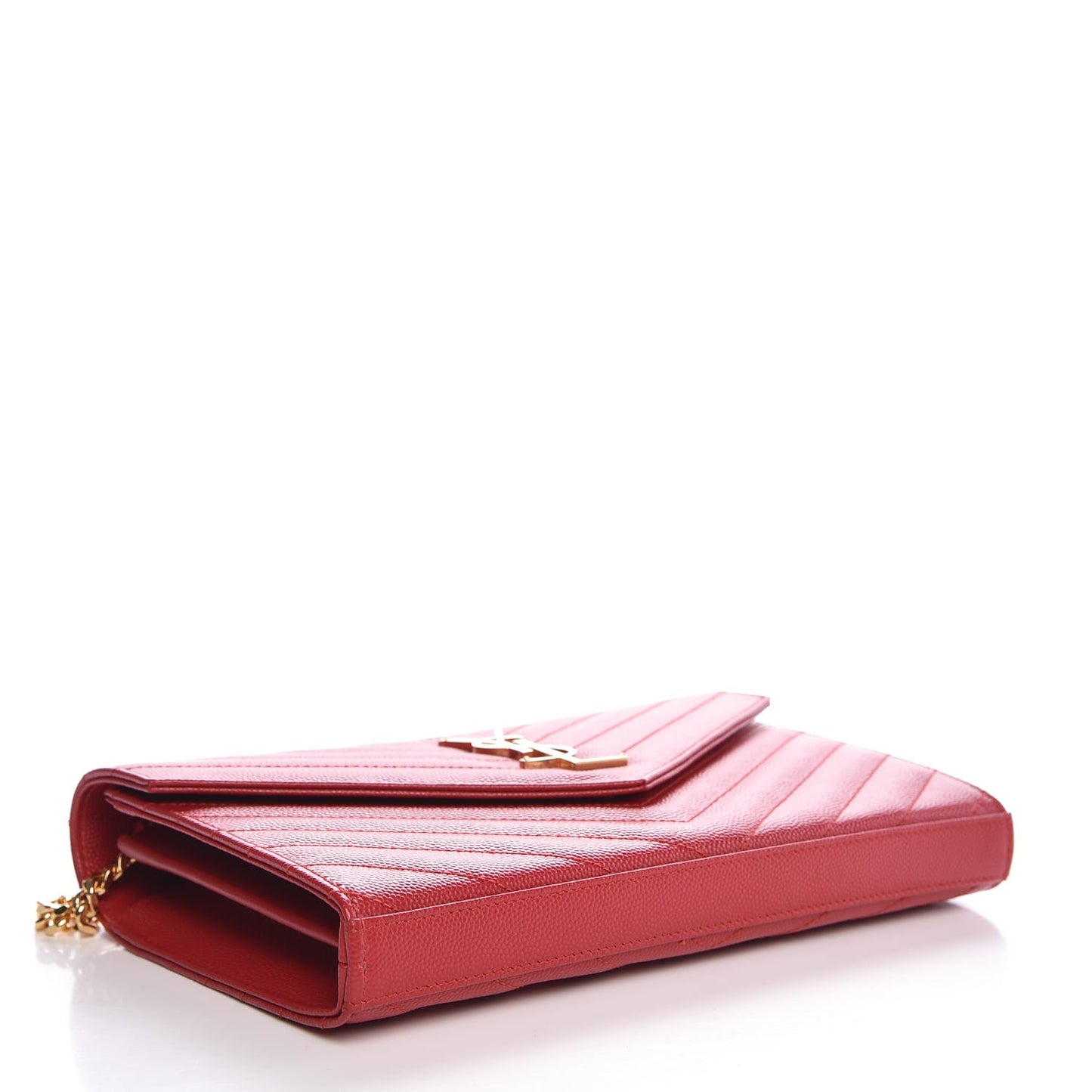 Grain De Poudre Matelasse Chevron Monogram Chain Wallet New Red