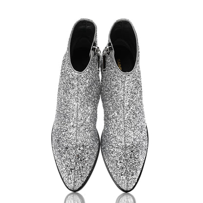 Saint Laurent Glitter Calfskin West 45 Boots 36.5 Silver 5 of 10