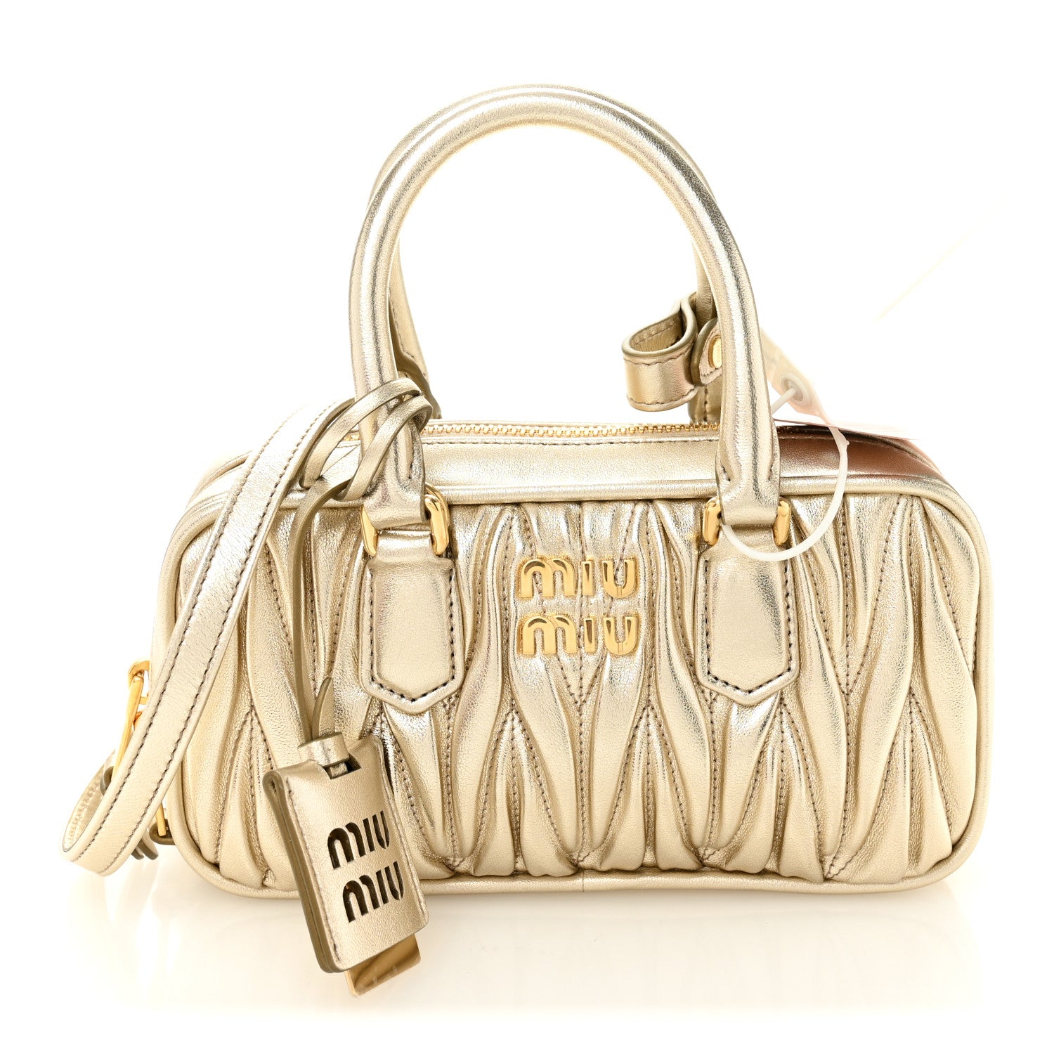 Miu Miu Metallic Nappa Matelasse Mini Arcadie Top Handle Bag Pirite 1 of 10