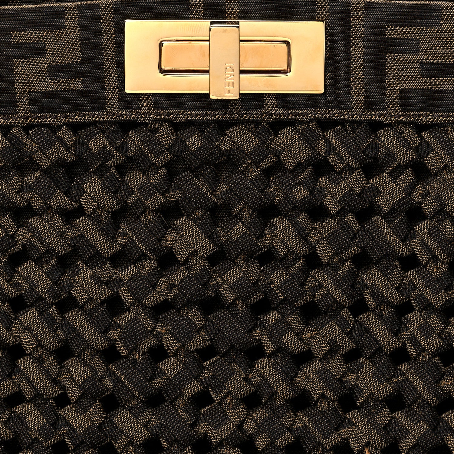 Fendi Fabric Jacquard FF 1974 Woven Knotted Medium Peekaboo Iconic Satchel Tobacco Moro 8 of 10