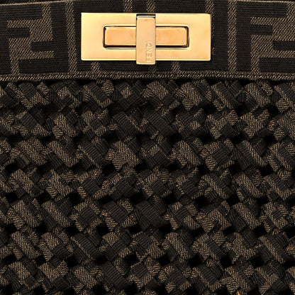 Fendi Fabric Jacquard FF 1974 Woven Knotted Medium Peekaboo Iconic Satchel Tobacco Moro 8 of 10