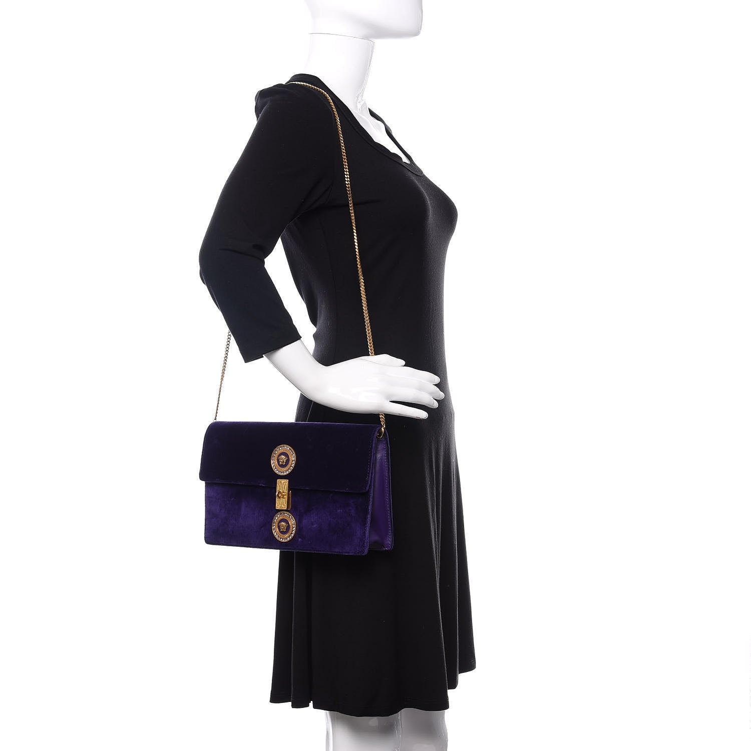 Versace Velluto Vitello Tribute Wallet Chain Crossbody Viola 2 of 10