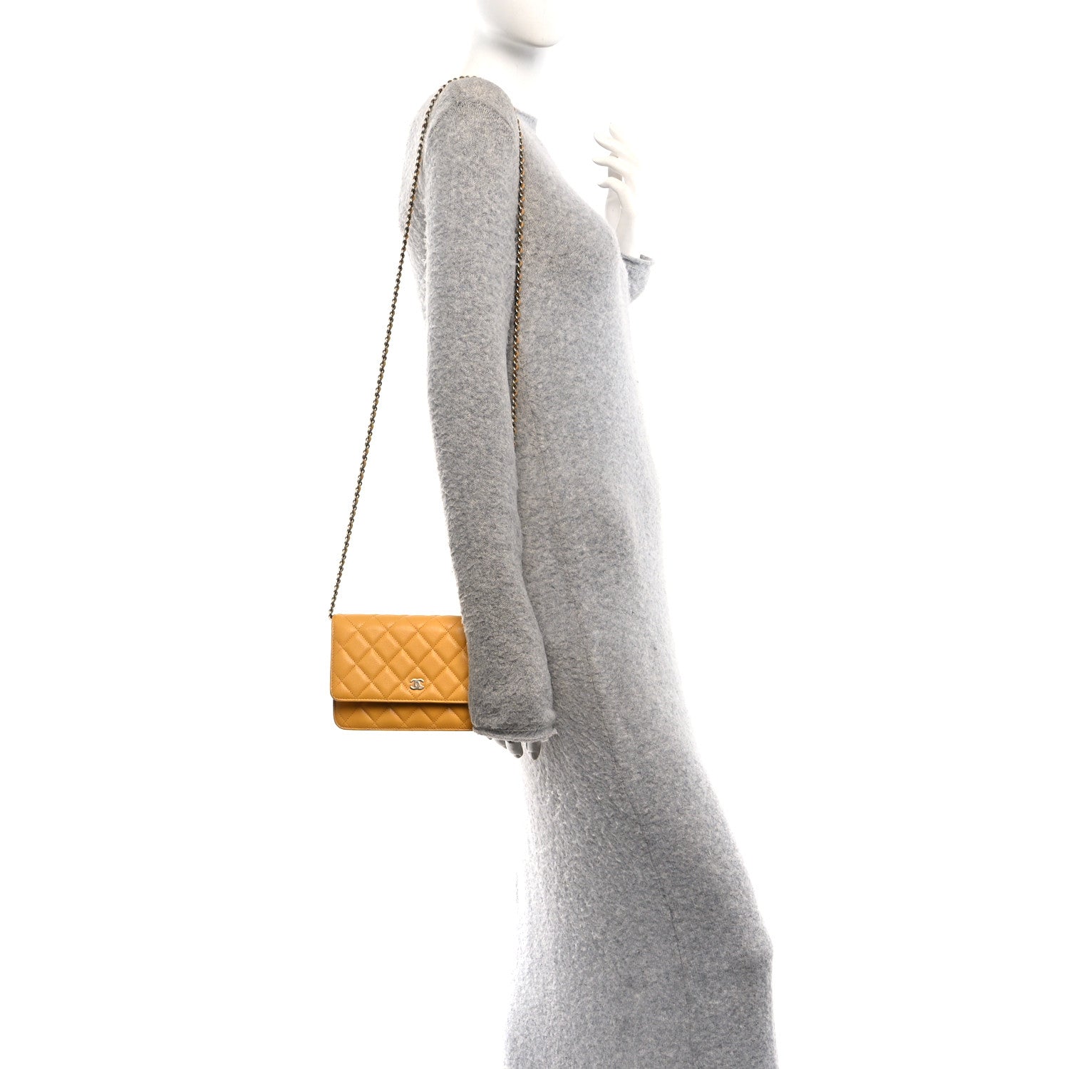 Chanel Caviar Quilted Wallet on Chain WOC Yellow 2 of 12