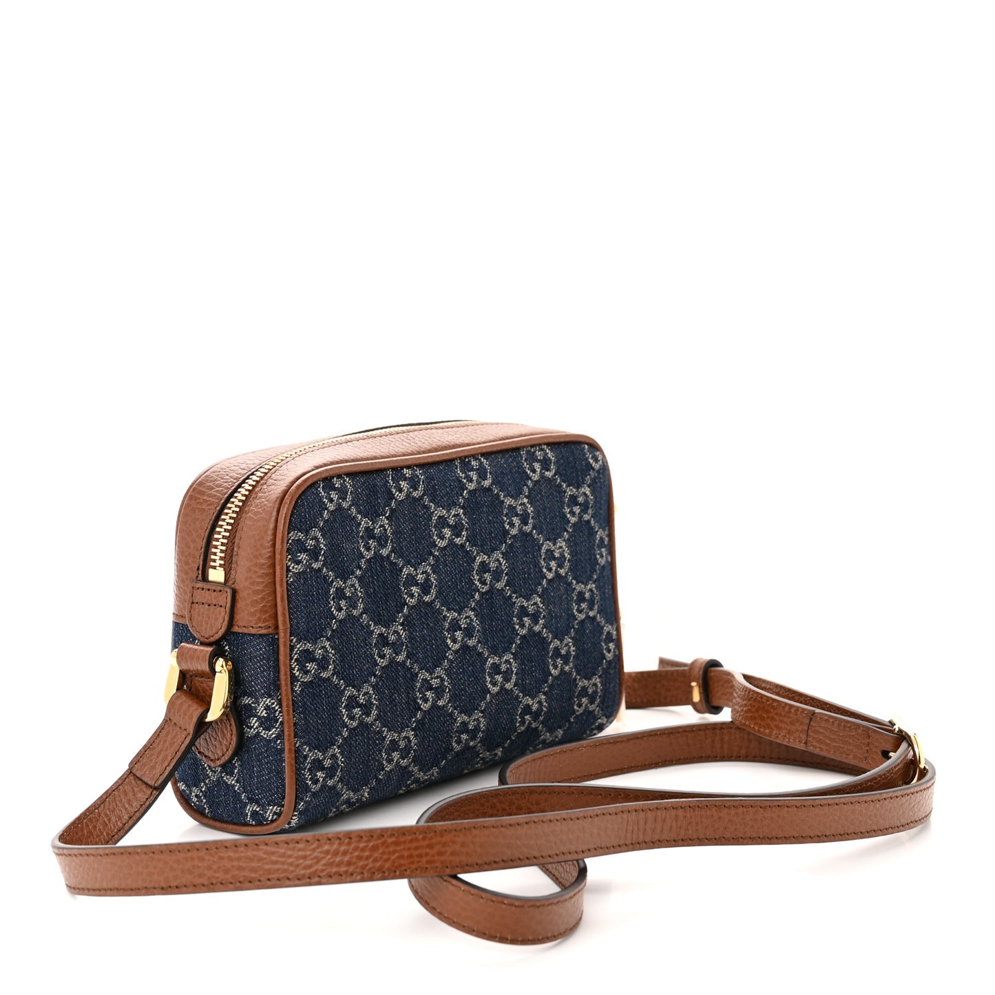 New Denim GG Monogram Dollar Calfskin Mini Ophidia Shoulder Bag Blue Tea Cuir Epilog