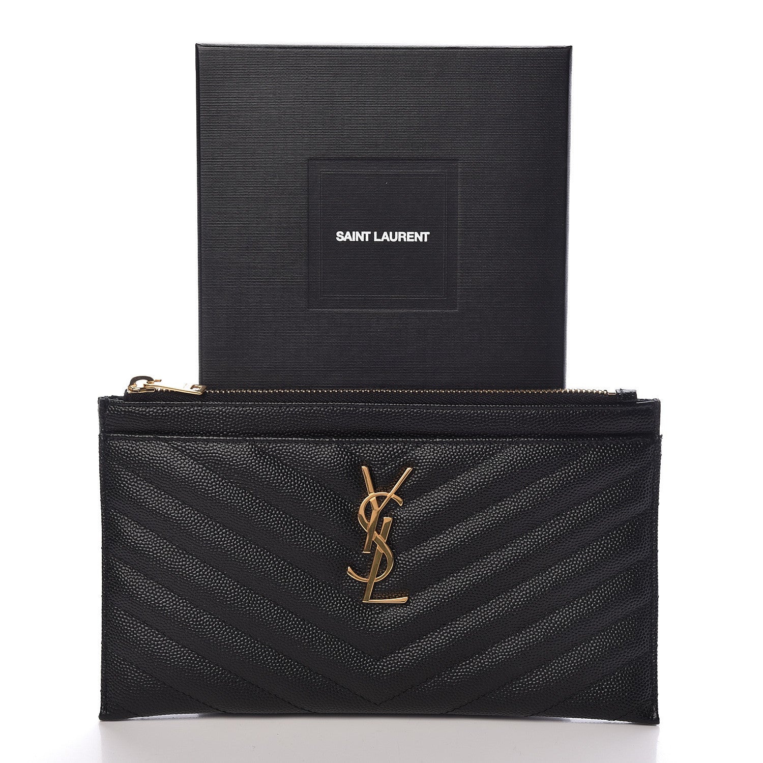 Saint Laurent Grain De Poudre Chevron Monogram Bill Pouch Black 8 of 8