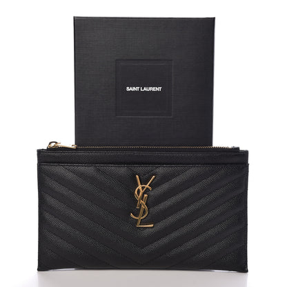 Saint Laurent Grain De Poudre Chevron Monogram Bill Pouch Black 8 of 8