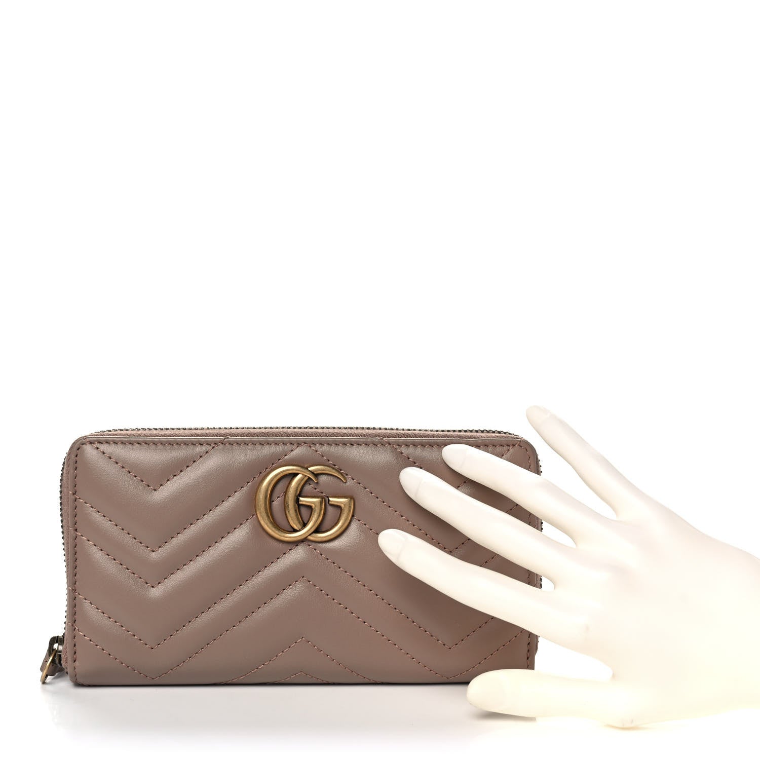 Gucci Calfskin Matelasse GG Marmont Zip Around Wallet Porcelain Rose 2 of 9