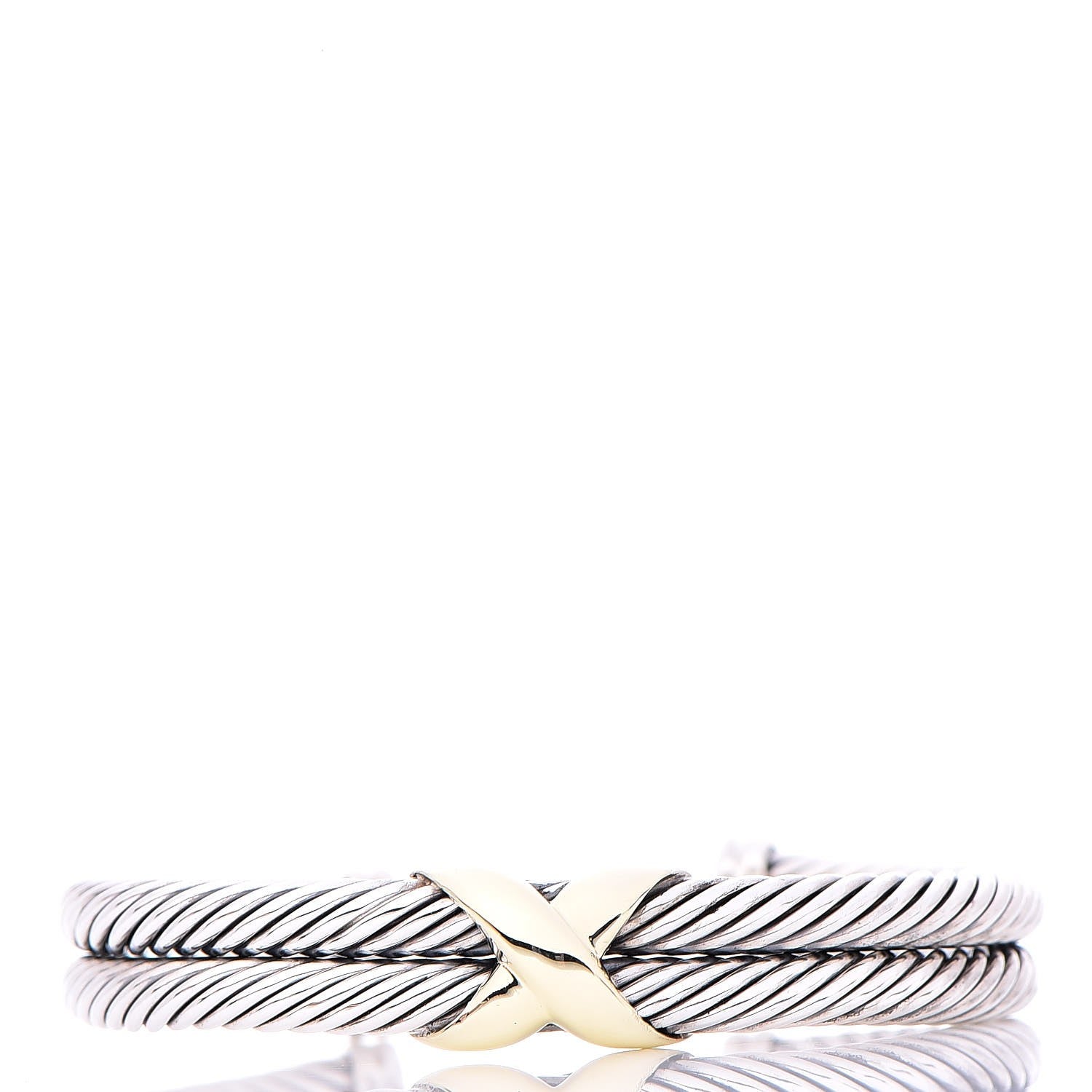 David Yurman Sterling Silver 14K Yellow Gold 10mm X Double Cable Bracelet 1 of 5