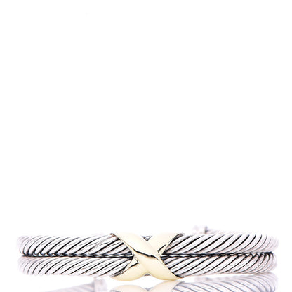 David Yurman Sterling Silver 14K Yellow Gold 10mm X Double Cable Bracelet 1 of 5