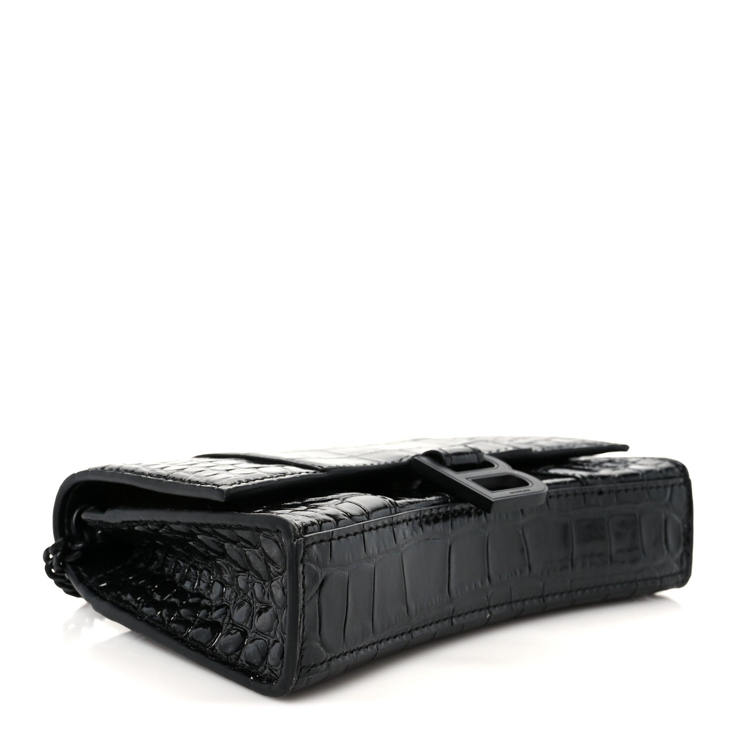 Balenciaga Shiny Calfskin Monochrome Crocodile Embossed Hourglass Chain Bag Black 4 of 11