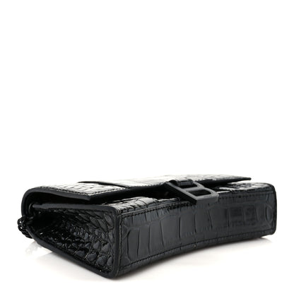 Balenciaga Shiny Calfskin Monochrome Crocodile Embossed Hourglass Chain Bag Black 4 of 11