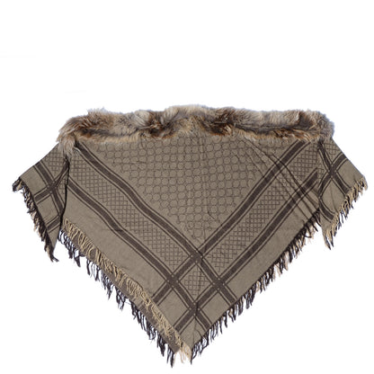 Gucci Wool Silk Fox Fur Monogram Shawl Scarf Brown 1 of 5