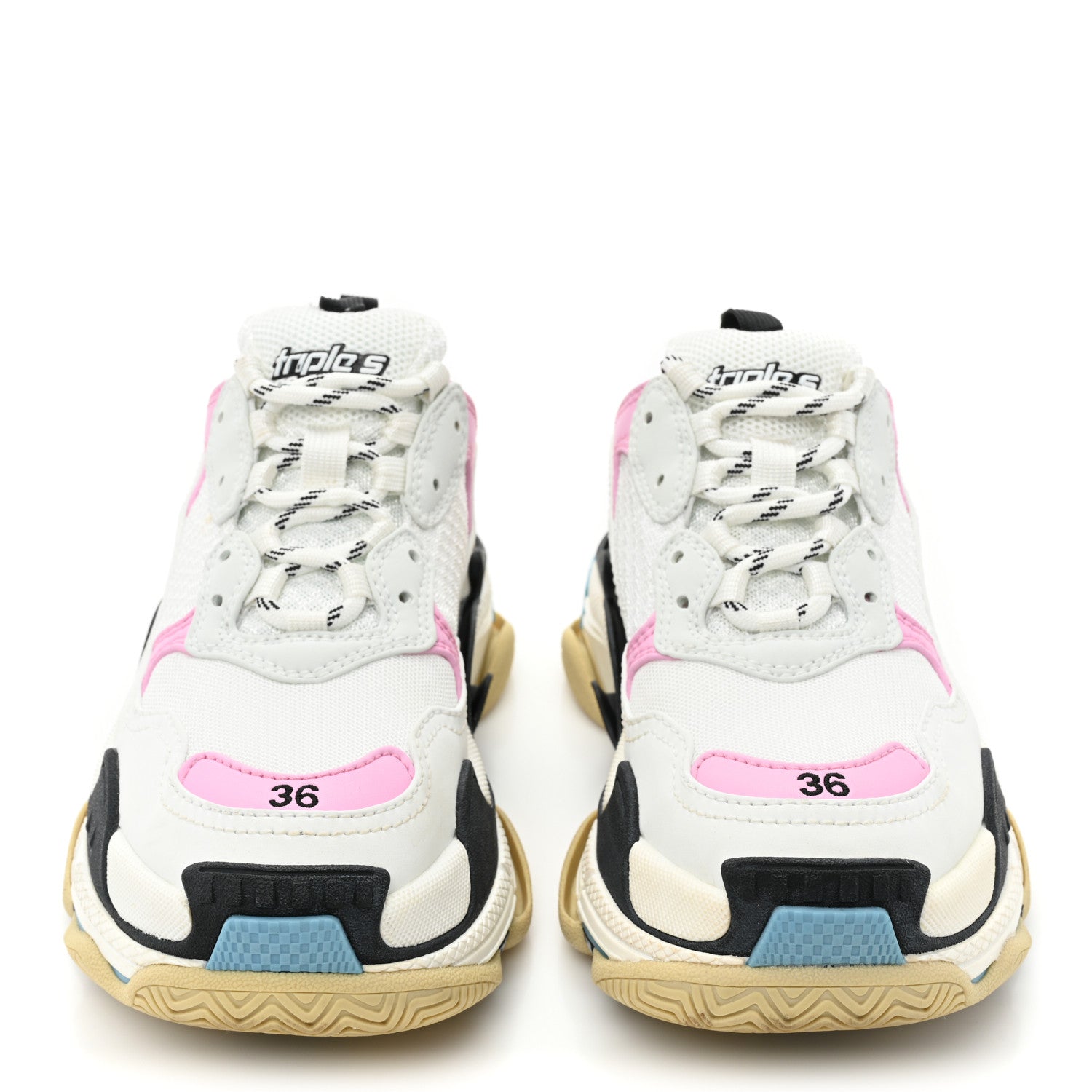 Balenciaga Fabric Mesh Washed Effect Womens Triple S Sneakers 36 Pink White Blue 2 of 13