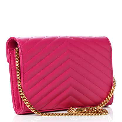 Saint Laurent Grain De Poudre Matelasse Chevron Monogram Chain Wallet Bubblegum 2 of 12