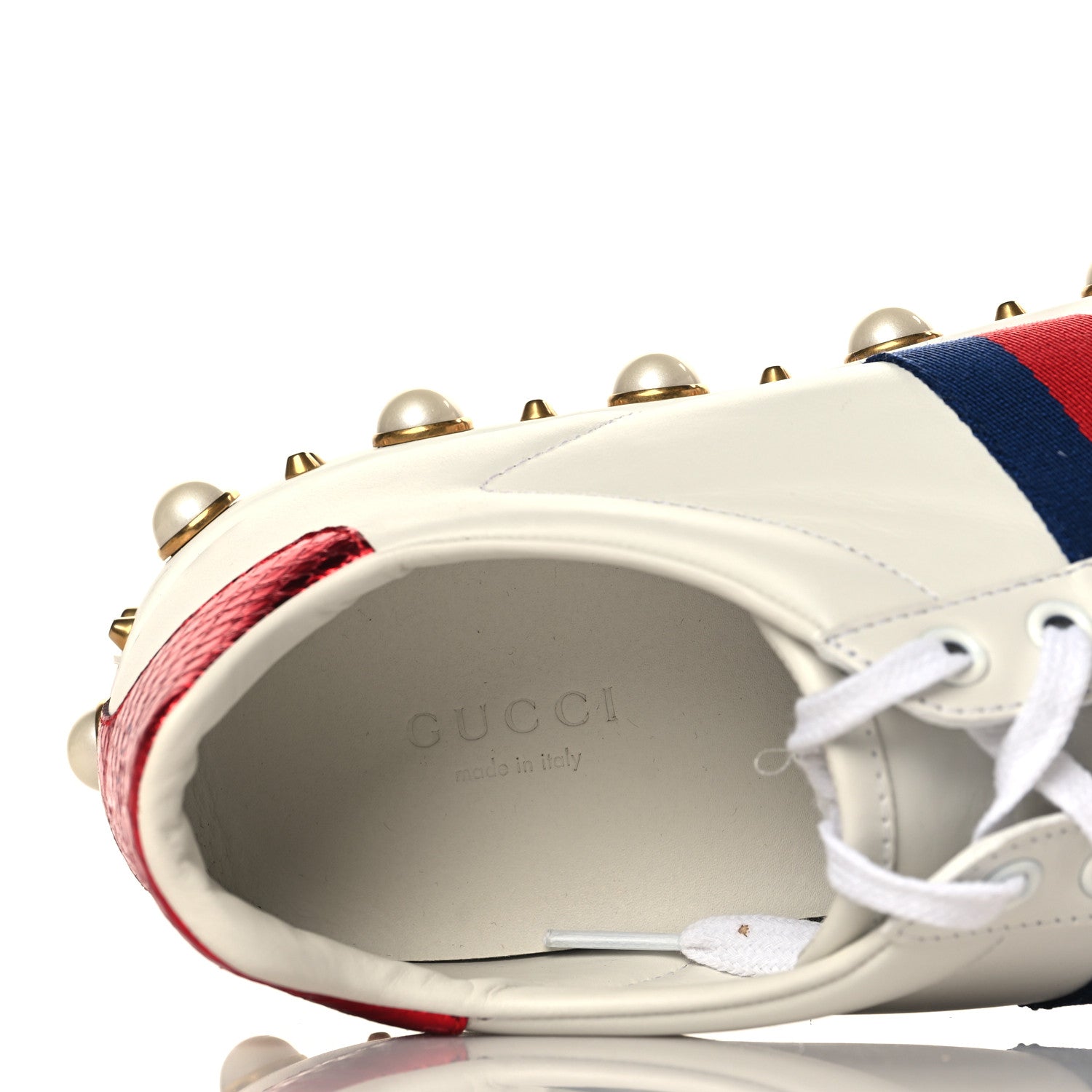 Gucci Calfskin Ayers Web Pearl Studded Womens Ace Sneakers 39.5 White 6 of 8