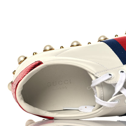 Gucci Calfskin Ayers Web Pearl Studded Womens Ace Sneakers 39.5 White 6 of 8