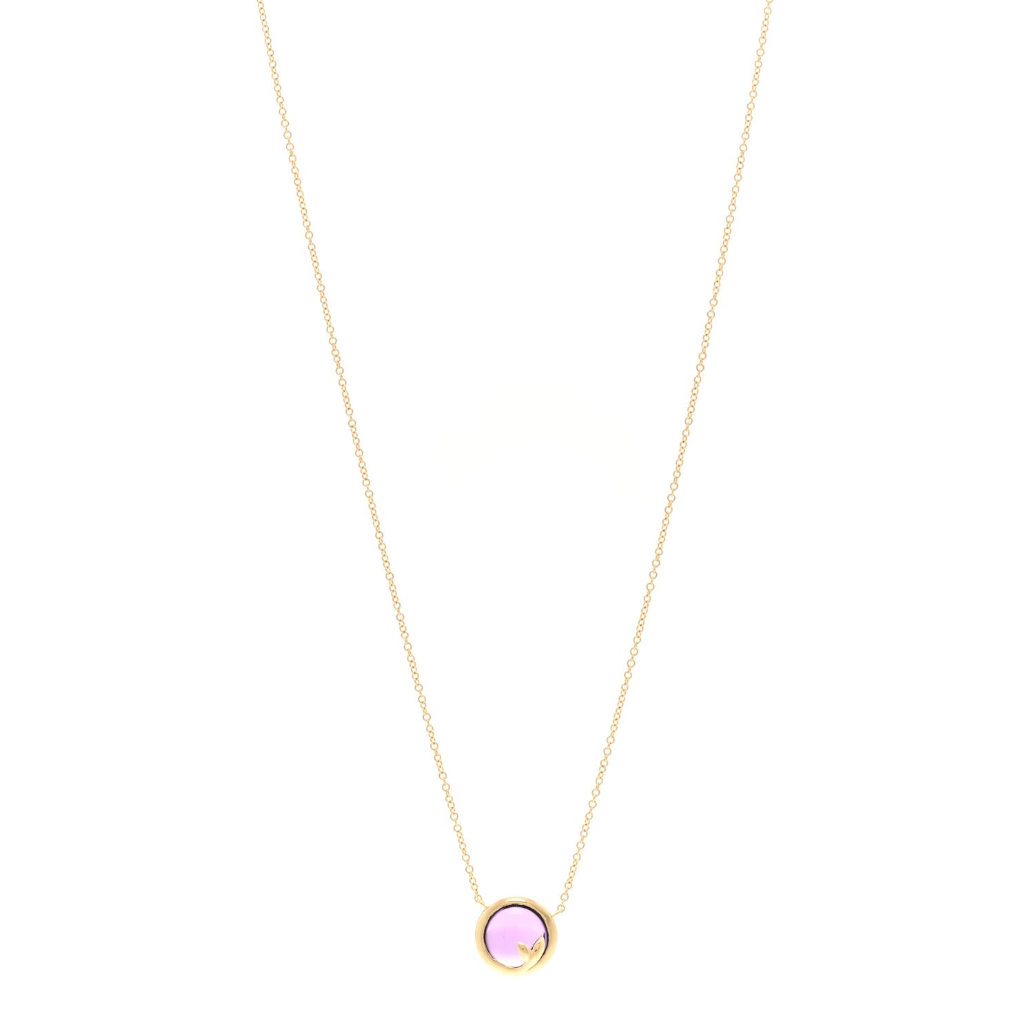 Tiffany 18K Yellow Gold Amethyst Paloma Picasso Olive Leaf Pendant Necklace 1 of 4