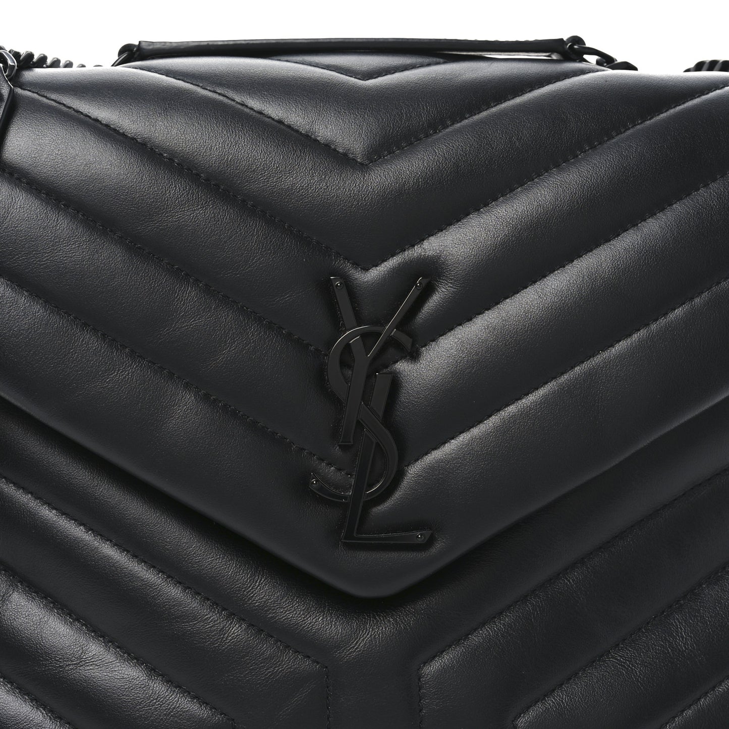 Calfskin Y Quilted Monogram Monochrome Medium Loulou Chain Satchel Black