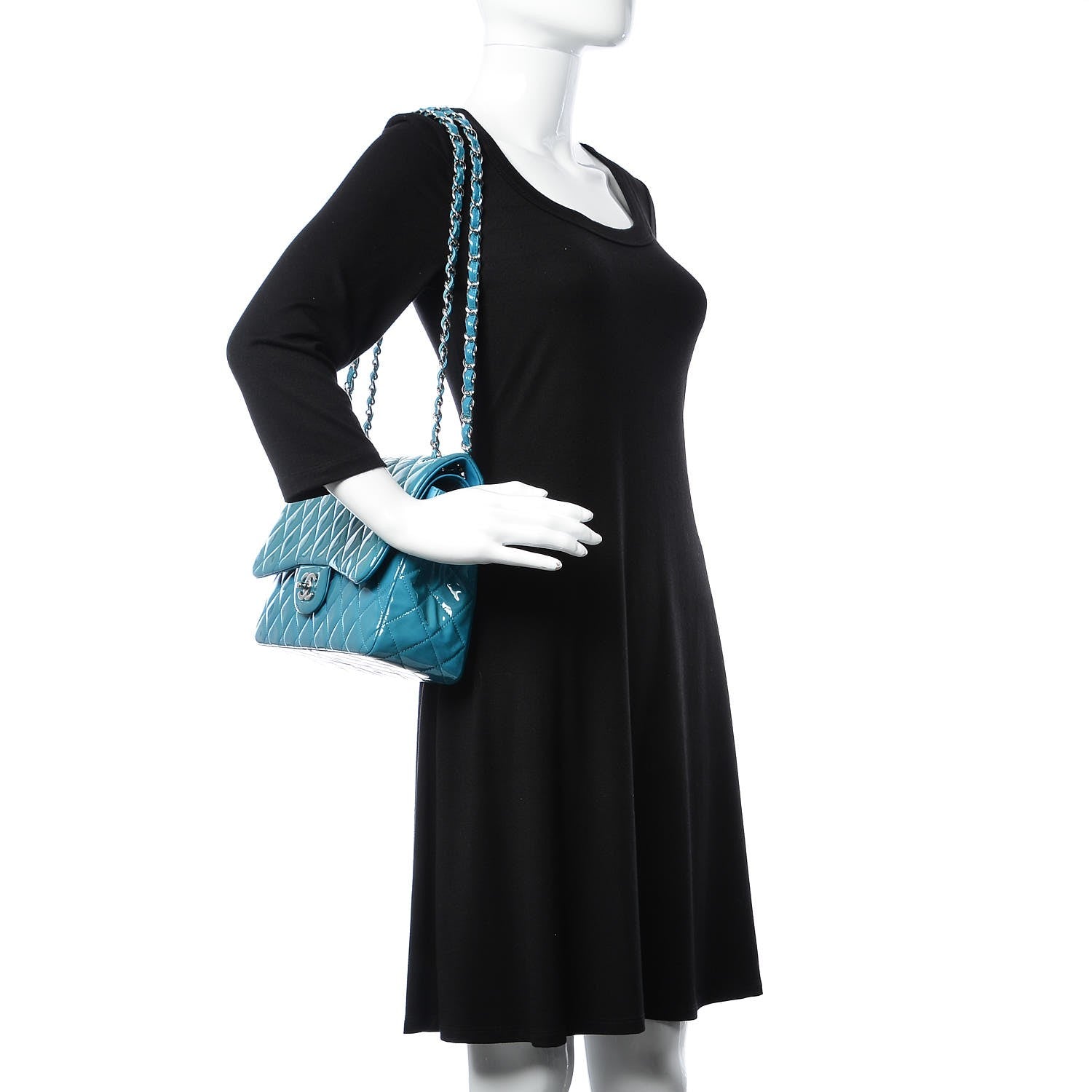 Chanel Patent Calfskin Quilted Jumbo Double Flap Turquoise 2 of 8