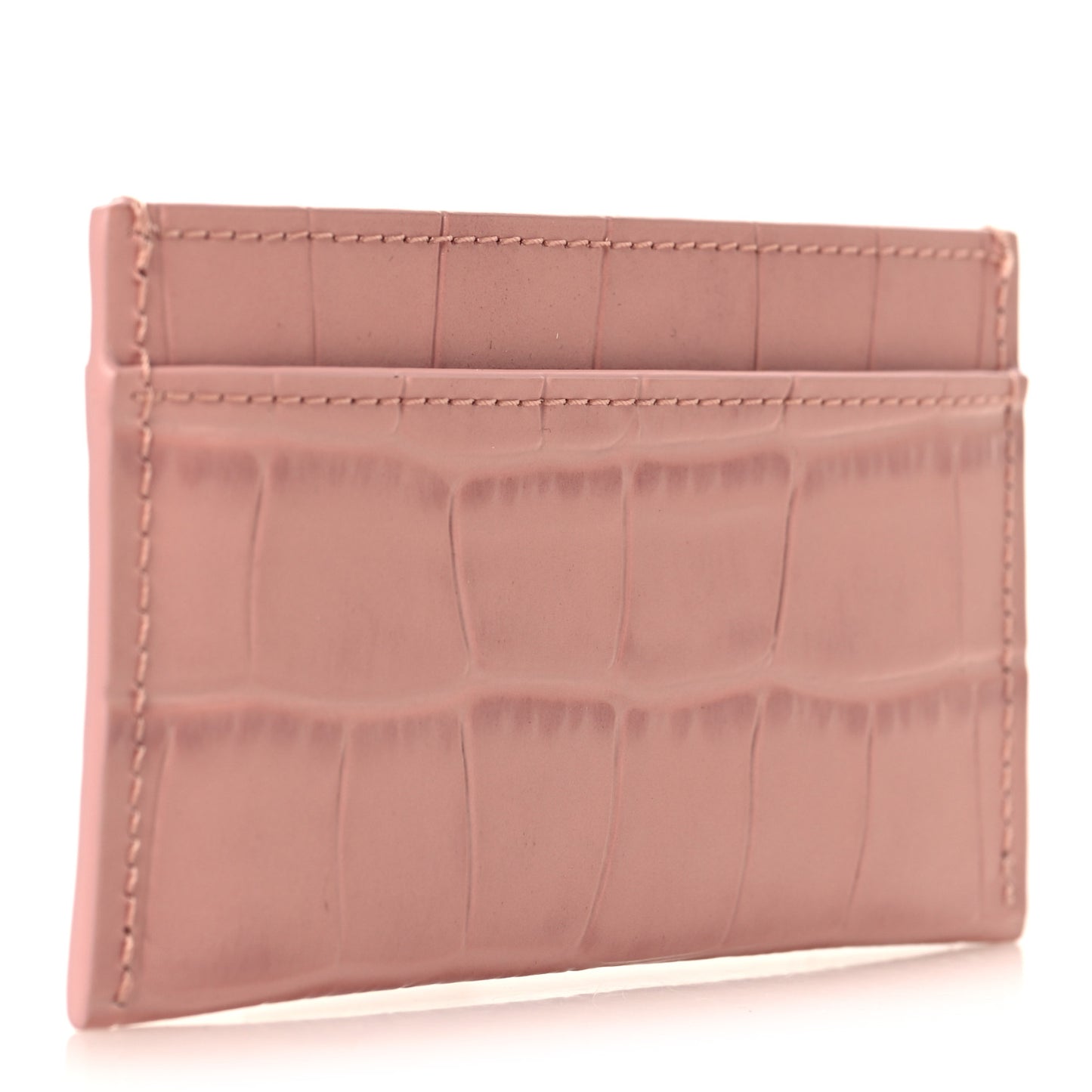 Calfskin Crocodile Embossed Crococo Card Holder Light Pink