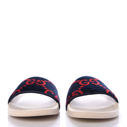 Gucci Terry Cloth GG Monogram Slide Sandals 37 Blue Red 2 of 10