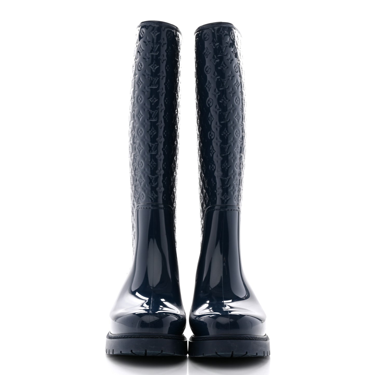 Rubber Embossed Monogram Splash Rain Boots 36 Blue