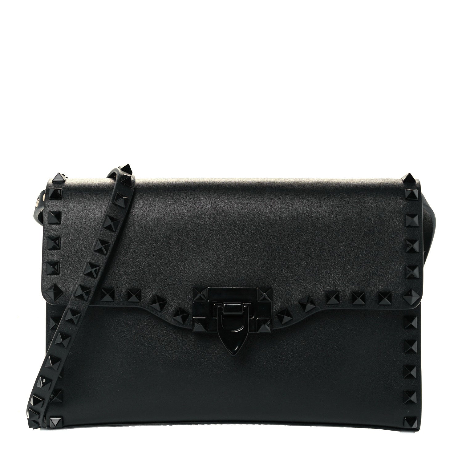 Valentino Garavani Vitello Monochrome Medium Rockstud Flip Lock Crossbody Bag Black 1 of 10