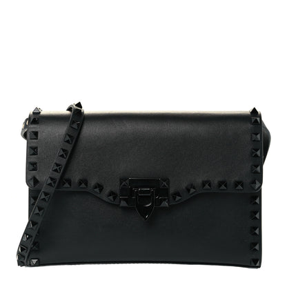 Valentino Garavani Vitello Monochrome Medium Rockstud Flip Lock Crossbody Bag Black 1 of 10