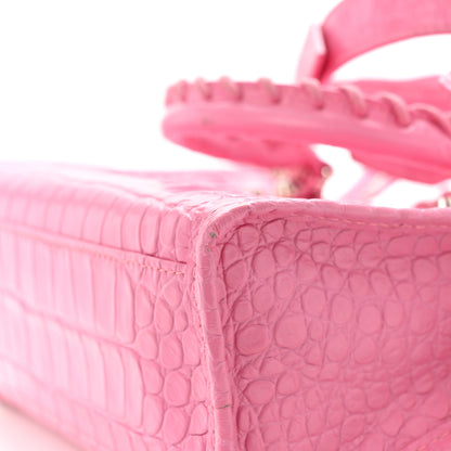 Balenciaga Shiny Supple Calfskin Crocodile Embossed Classic Silver Hardware Mini City Baby Pink 12 of 13