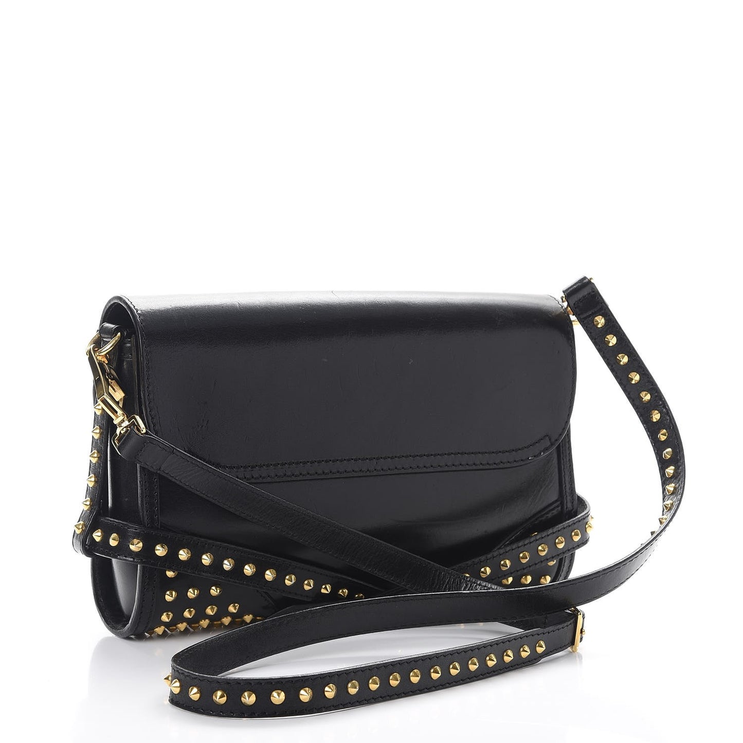 Polished Bridle Calfskin Studded Small Abbott Crossbody Bag Black