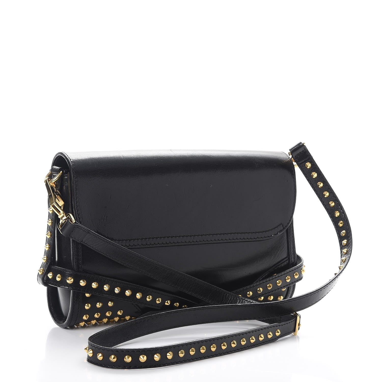 Burberry Polished Bridle Calfskin Studded Small Abbott Crossbody Bag Black 3 of 13