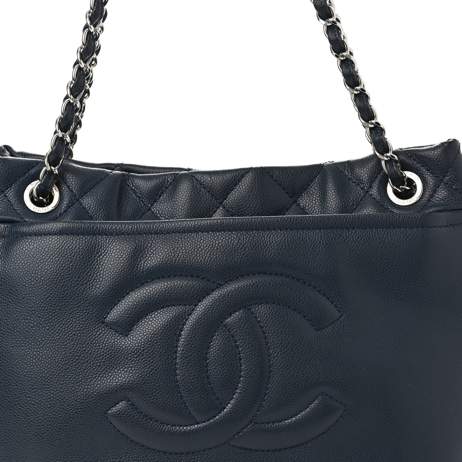 Chanel Caviar Quilted Timeless CC Soft Tote Navy Blue 8 of 14