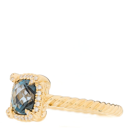David Yurman 18K Yellow Gold Diamond Hampton Blue Topaz 7mm Chatelaine Pave Bezel Ring 54 6.75 2 of 4