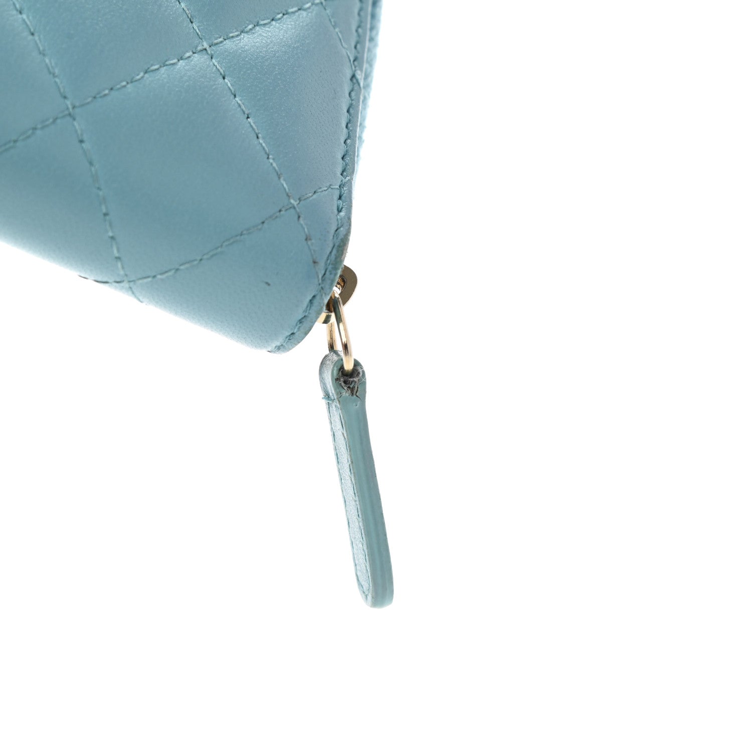 Chanel Lambskin Quilted Zip Around Coin Purse Wallet Light Blue 12 of 12