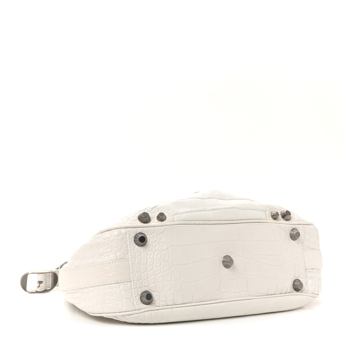 Extra Supple Calfskin Crocodile Embossed Medium Le Cagole Shoulder Bag White