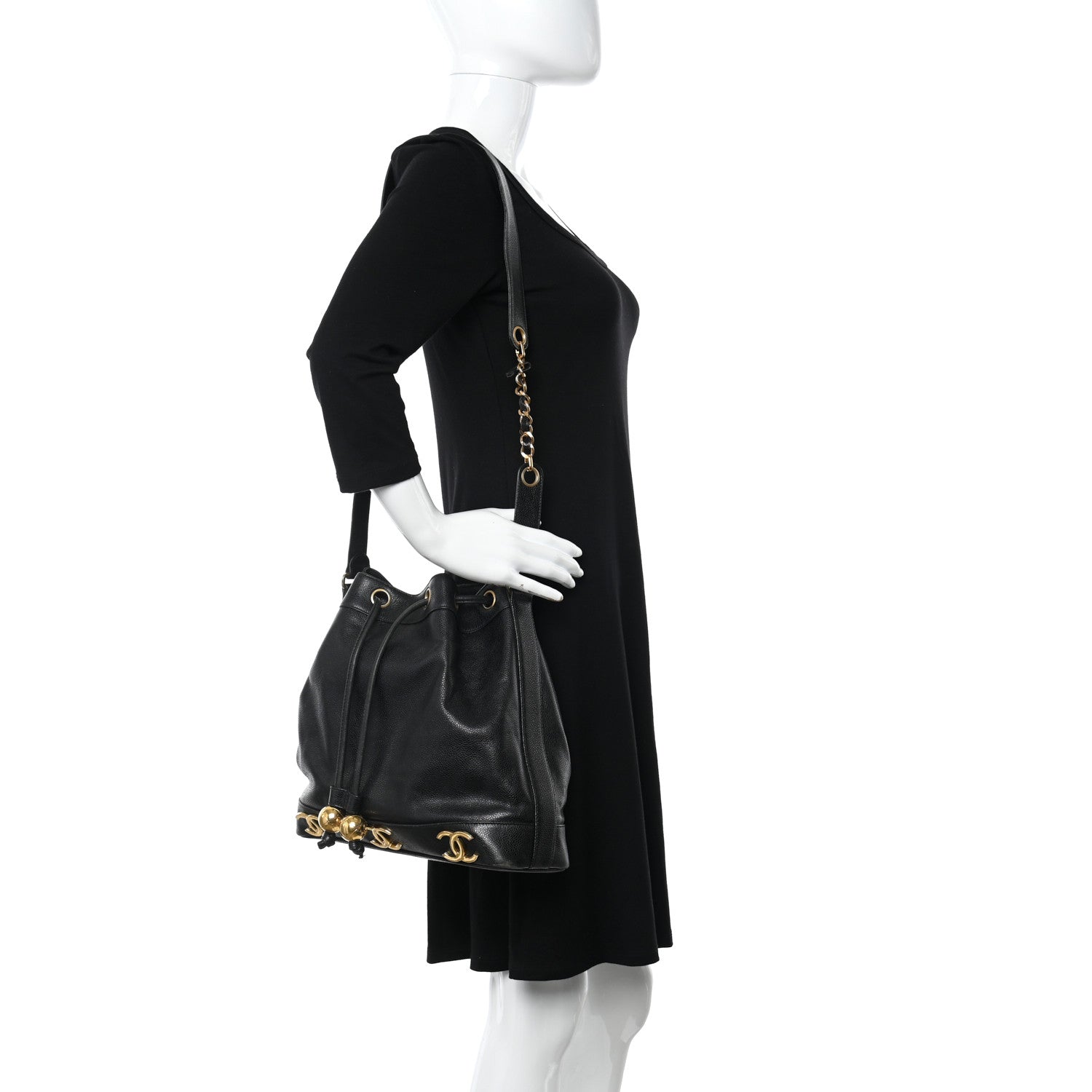 Chanel Caviar CC Drawstring Shoulder Bag Black 2 of 13