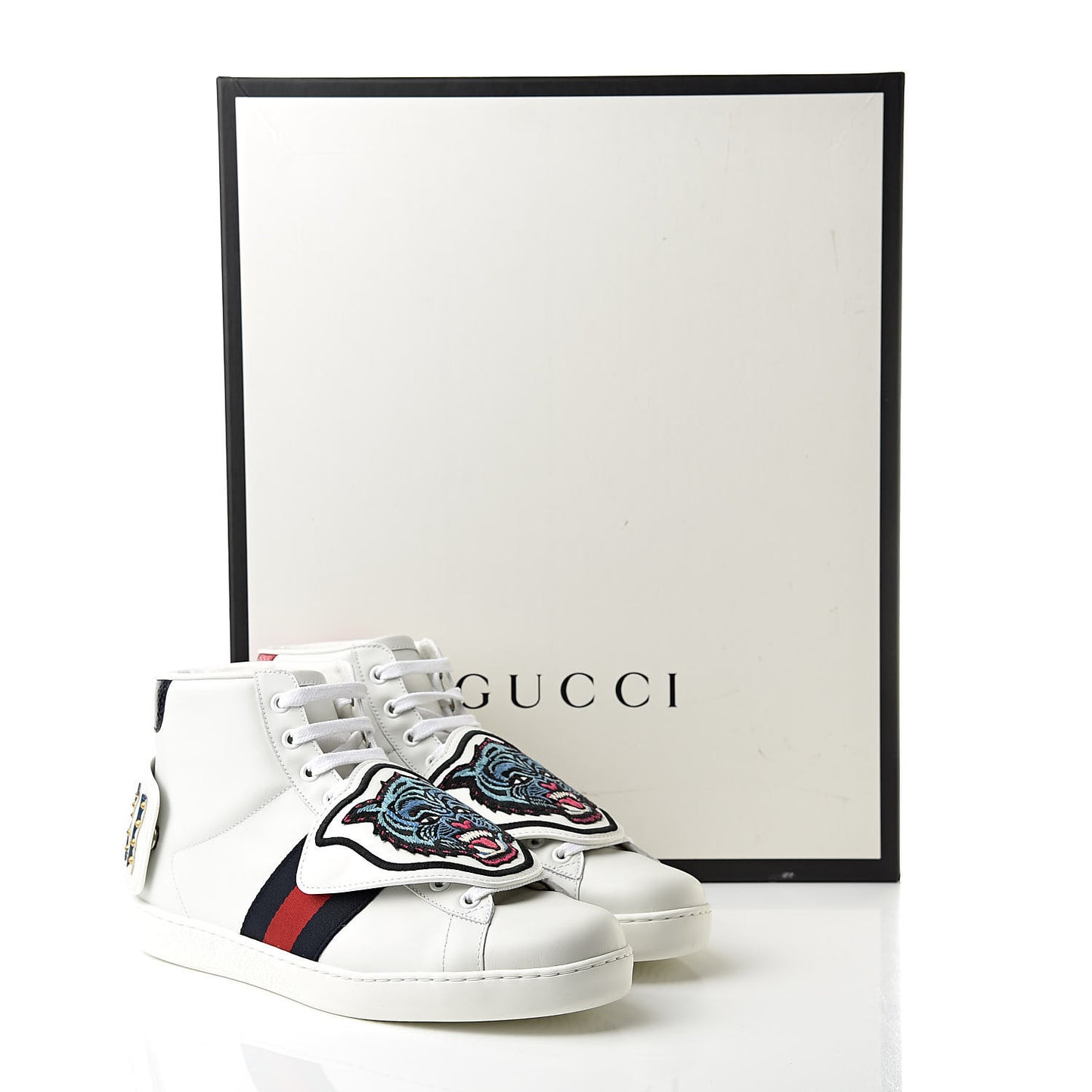 Calfskin Ayers Embroidered Web Mens Ace Removable Patches High Top Sneakers 7.5 White