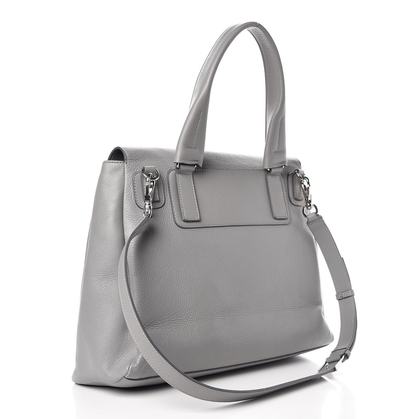 Grained Calfskin Medium Pandora Pure Flap Bag Pearl Grey