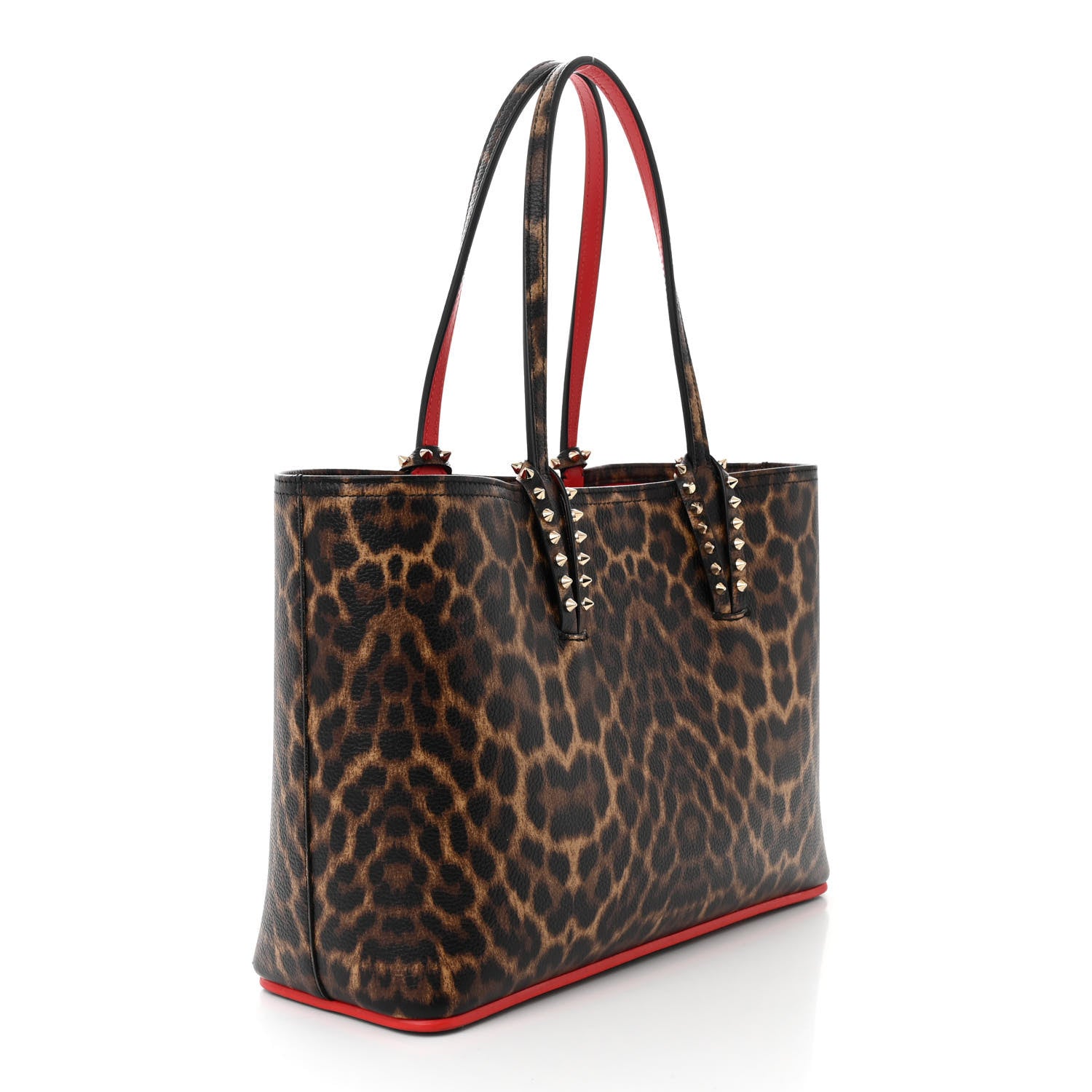 Christian Louboutin Calfskin Leopard Print Spikes Small East West Cabata Tote Brown 4 of 11