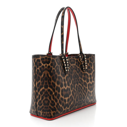 Christian Louboutin Calfskin Leopard Print Spikes Small East West Cabata Tote Brown 4 of 11