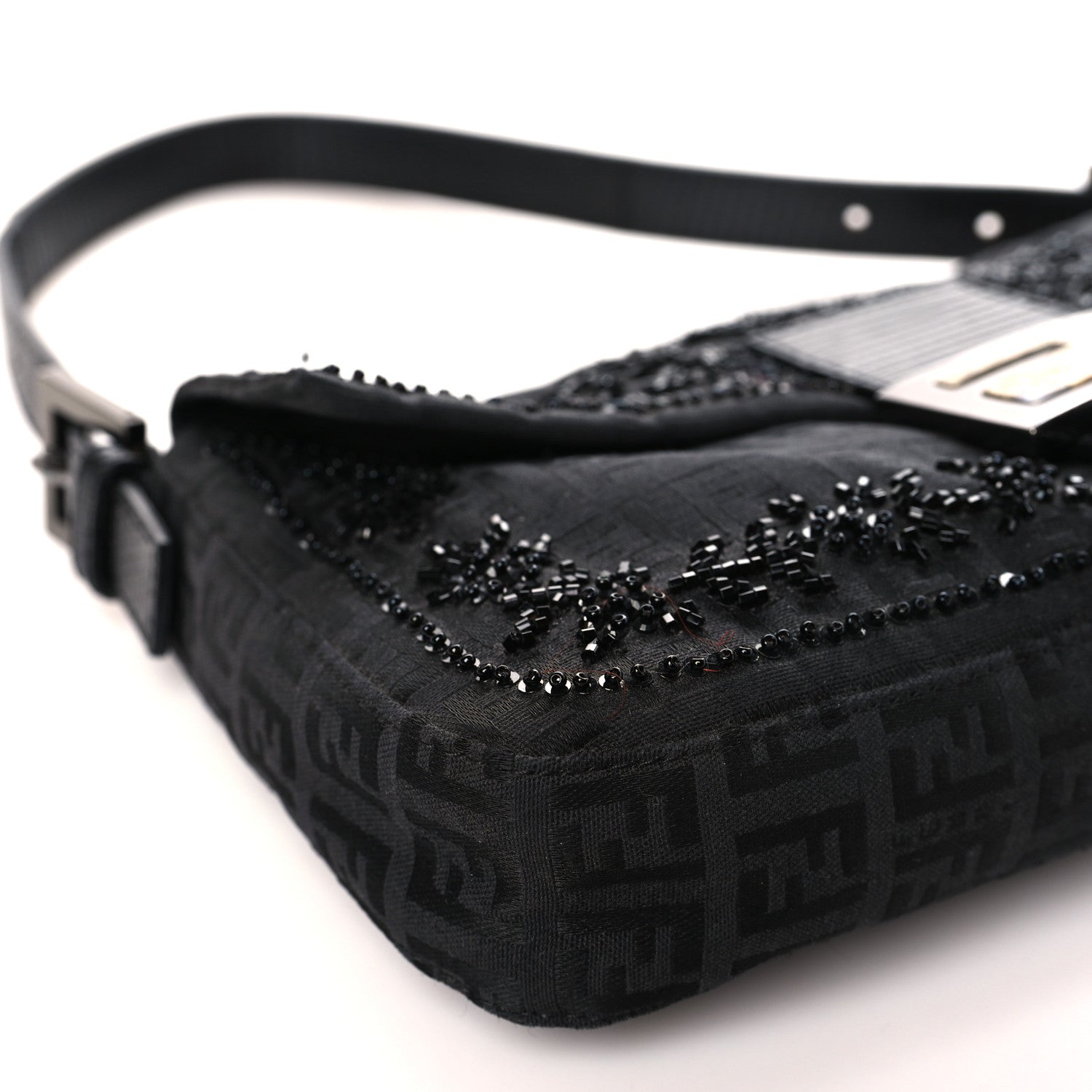 Fendi Zucchino Lizard Beaded Baguette Black 7 of 10