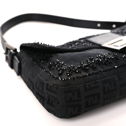 Fendi Zucchino Lizard Beaded Baguette Black 7 of 10