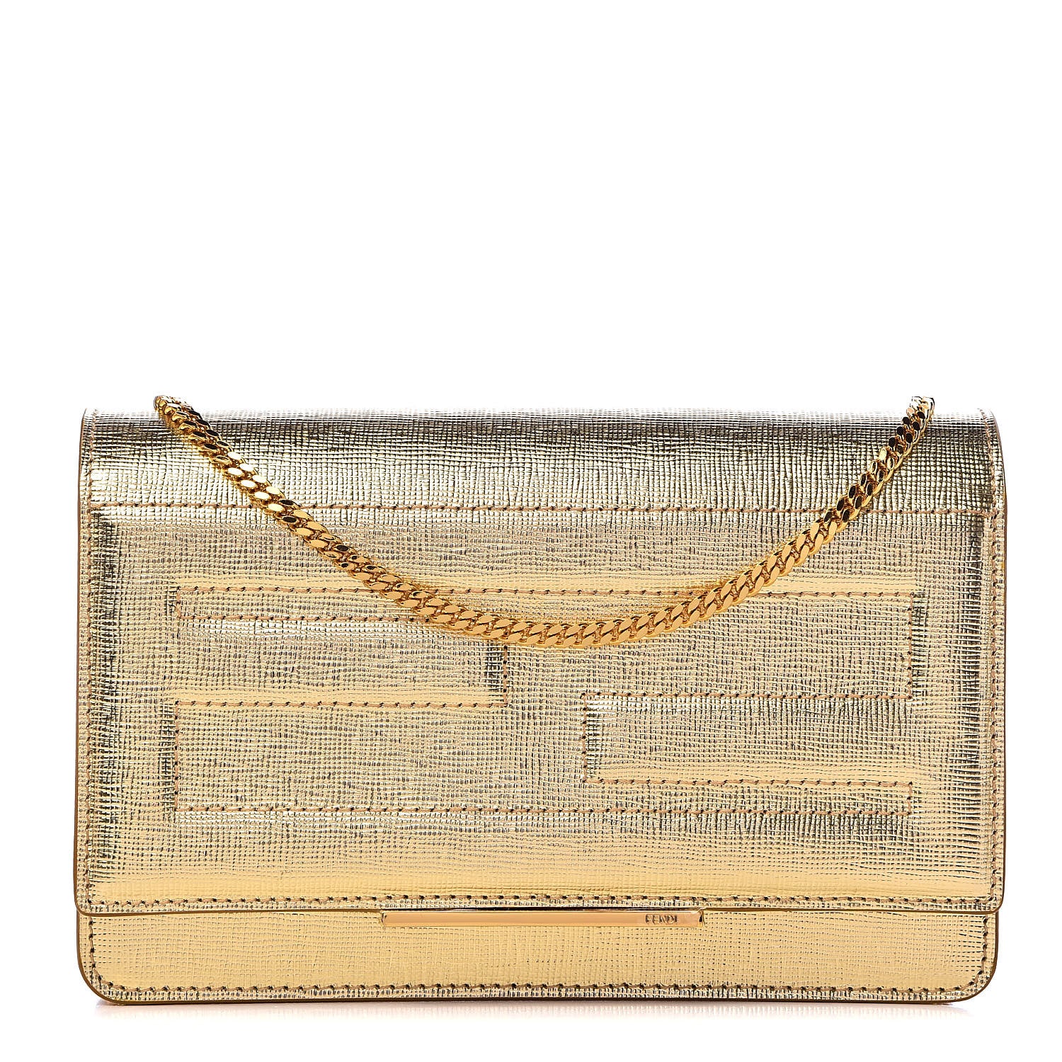 Fendi Vitello Mirror Elite Tube Wallet on Chain Gold 1 of 12