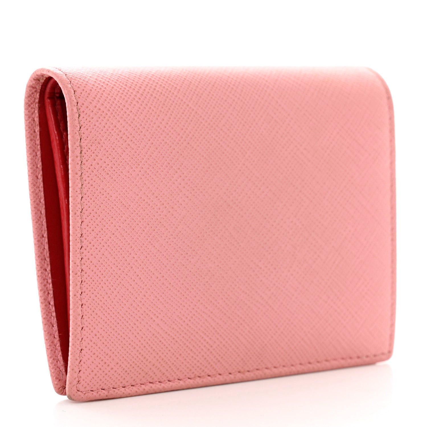 Prada Saffiano Metal Compact Snap Bi-Fold Wallet Petalo Rosso 3 of 7