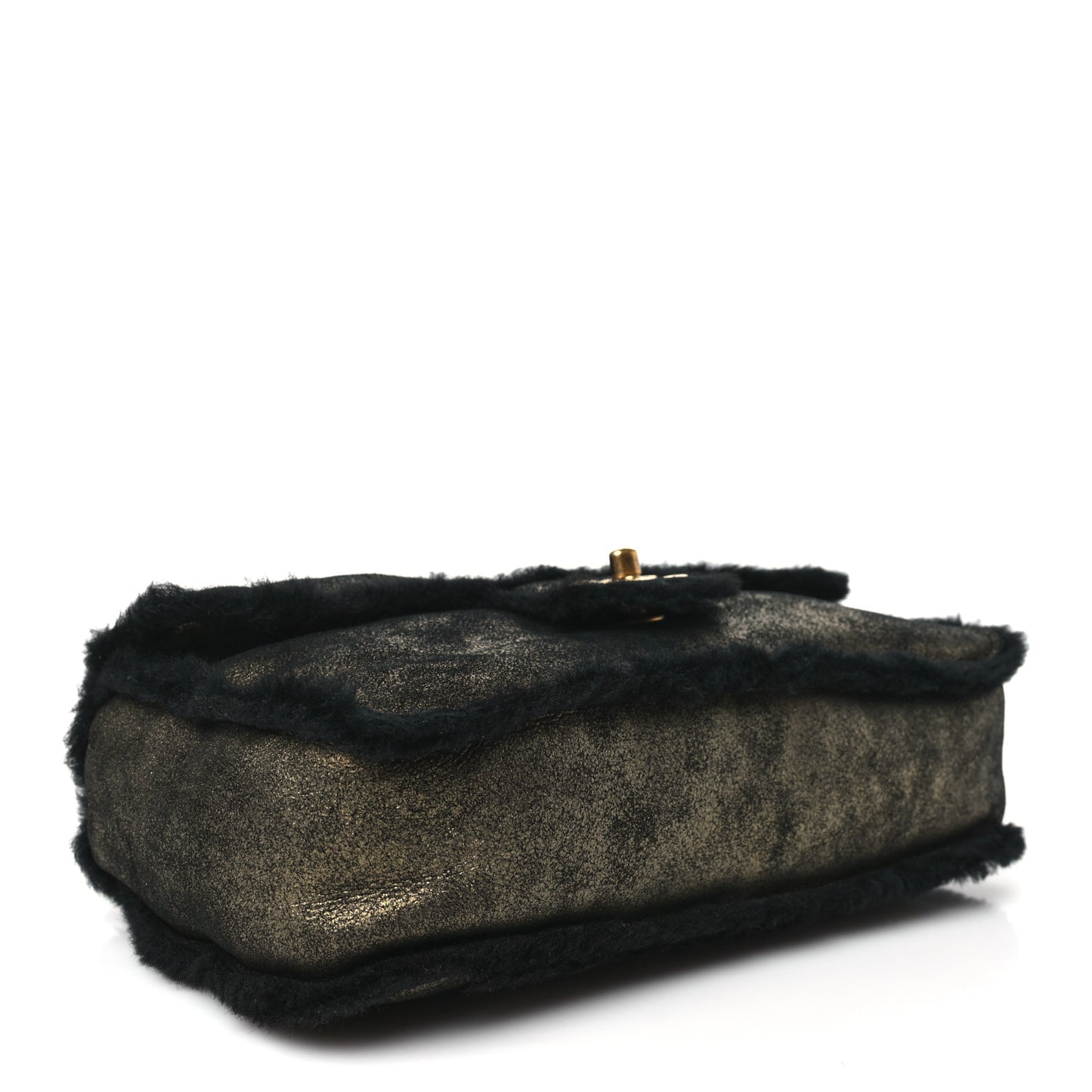 Metallic Lambskin Shearling Flap Gold Black