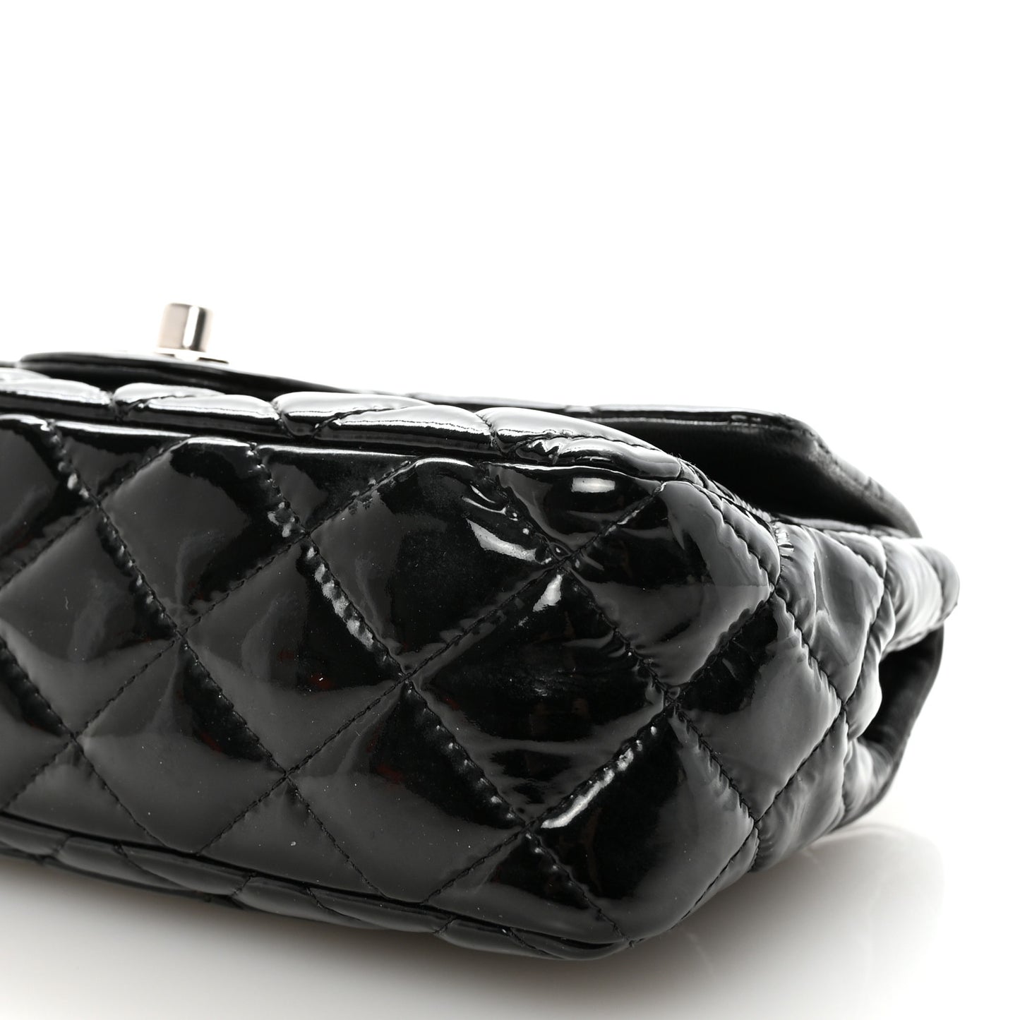 Patent Calfskin Quilted Mini Rectangular Flap Black