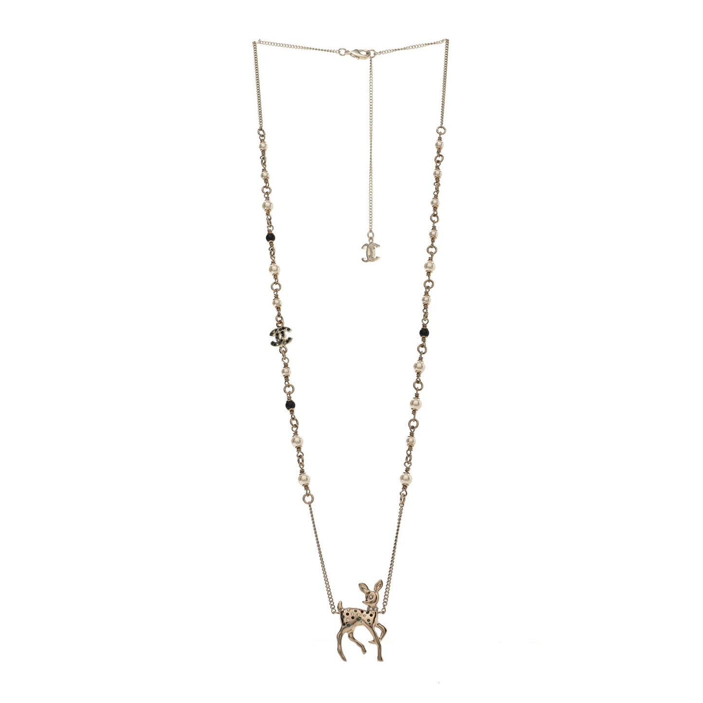 Metal Crystal Pearl Deer Pendant Necklace Green Black Gold