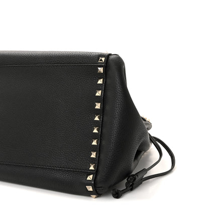 Valentino Garavani Grained Calfskin Rockstud Double Handle Cinch Tote Black 9 of 9